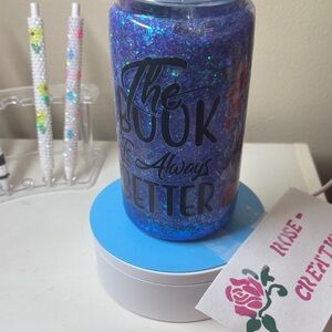Blue Glitter Tumbler with Quote